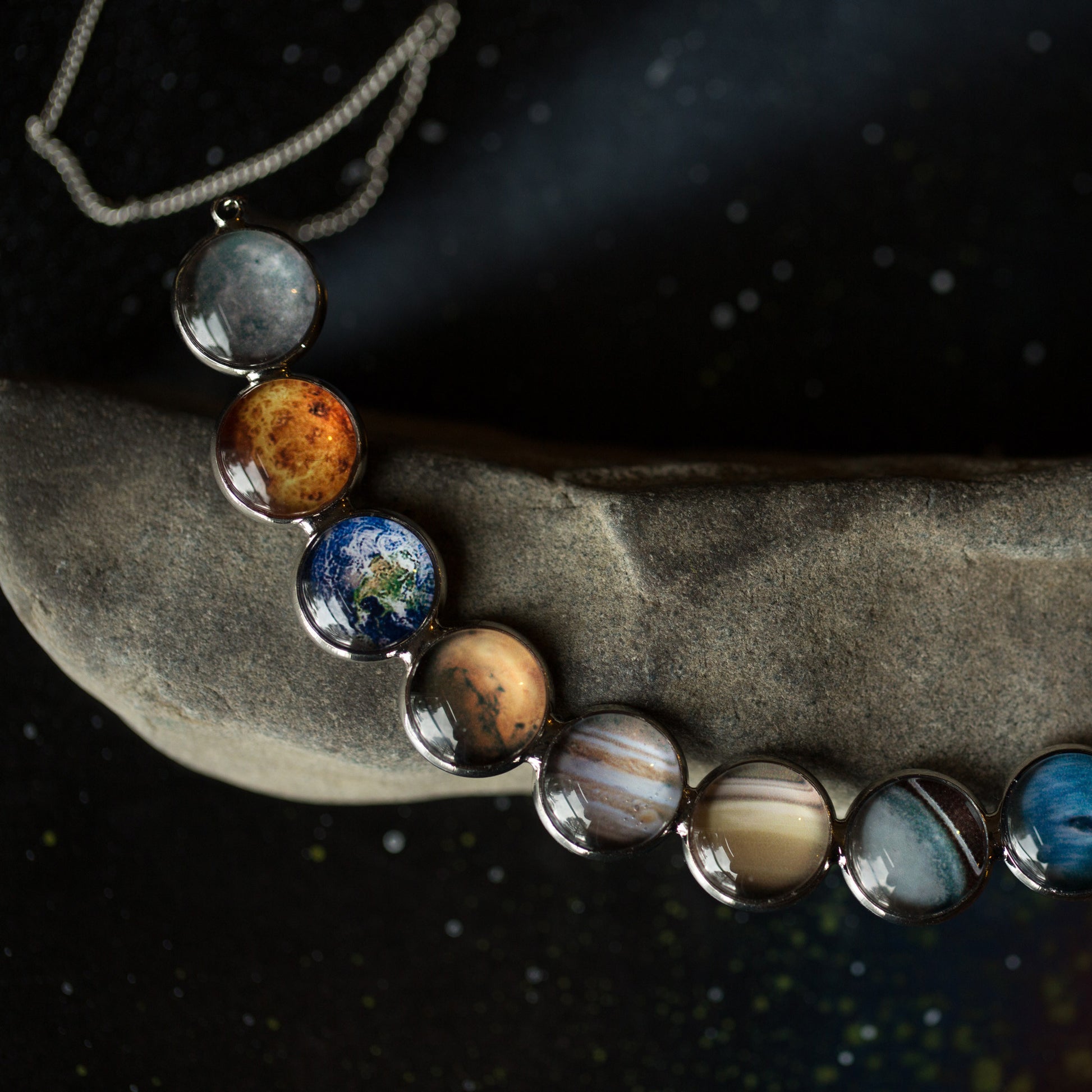 Curved Solar System Necklace in Silver Necklace Yugen Handmade   
