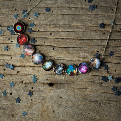 Nebula Rainbow Necklace in Silver - Curved Bib Pendant Necklace Yugen Handmade   