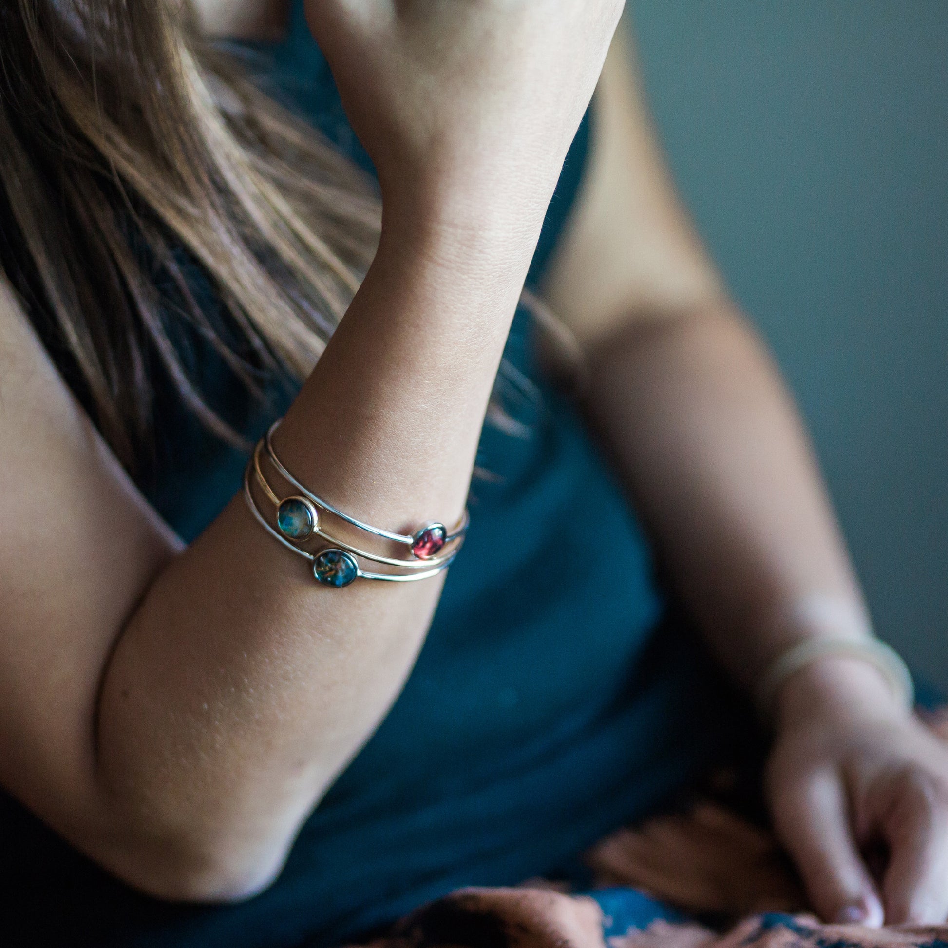 Galaxy Stackable Bangle in Gold or Silver Bracelet Yugen Handmade   