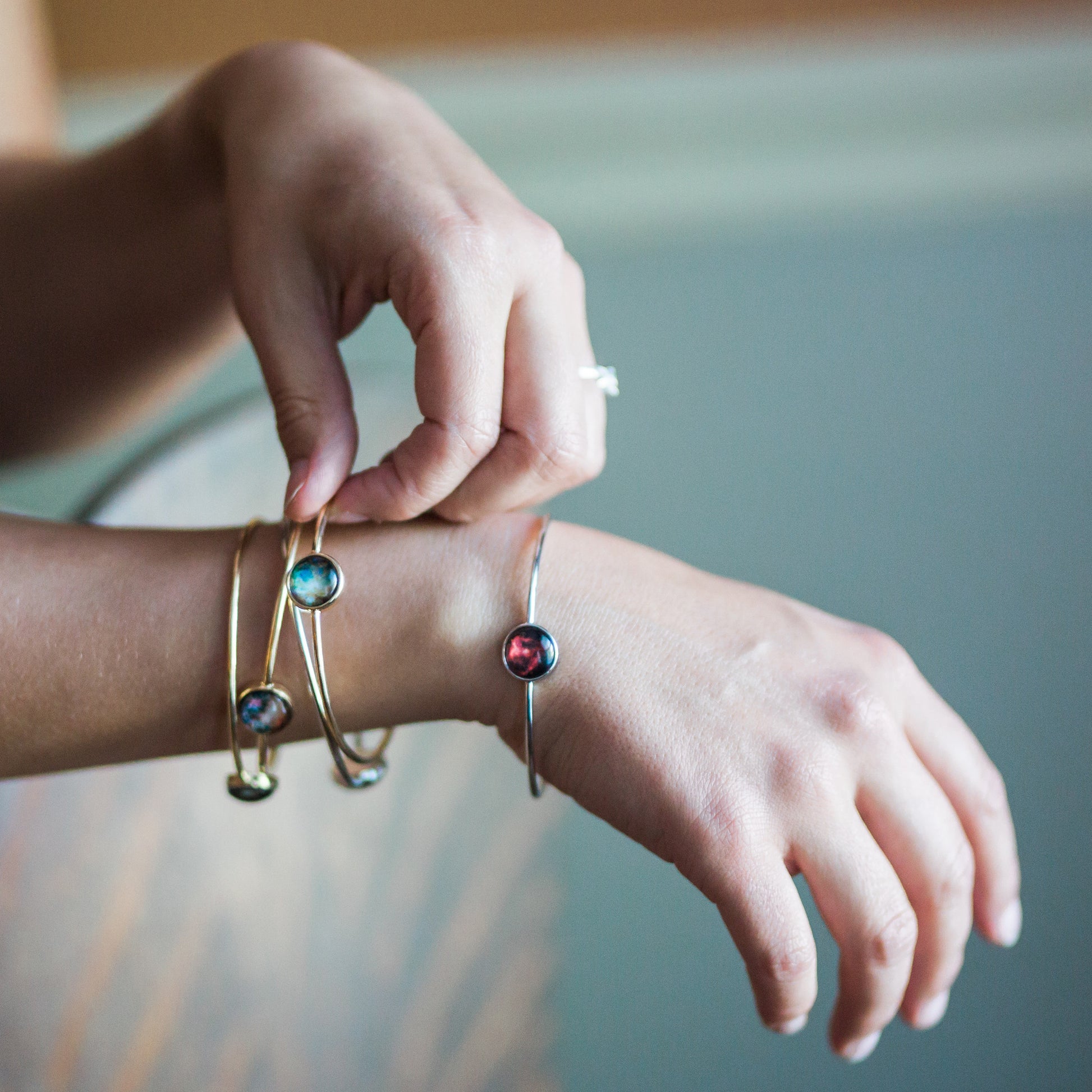 Galaxy Stackable Bangle in Gold or Silver Bracelet Yugen Handmade   