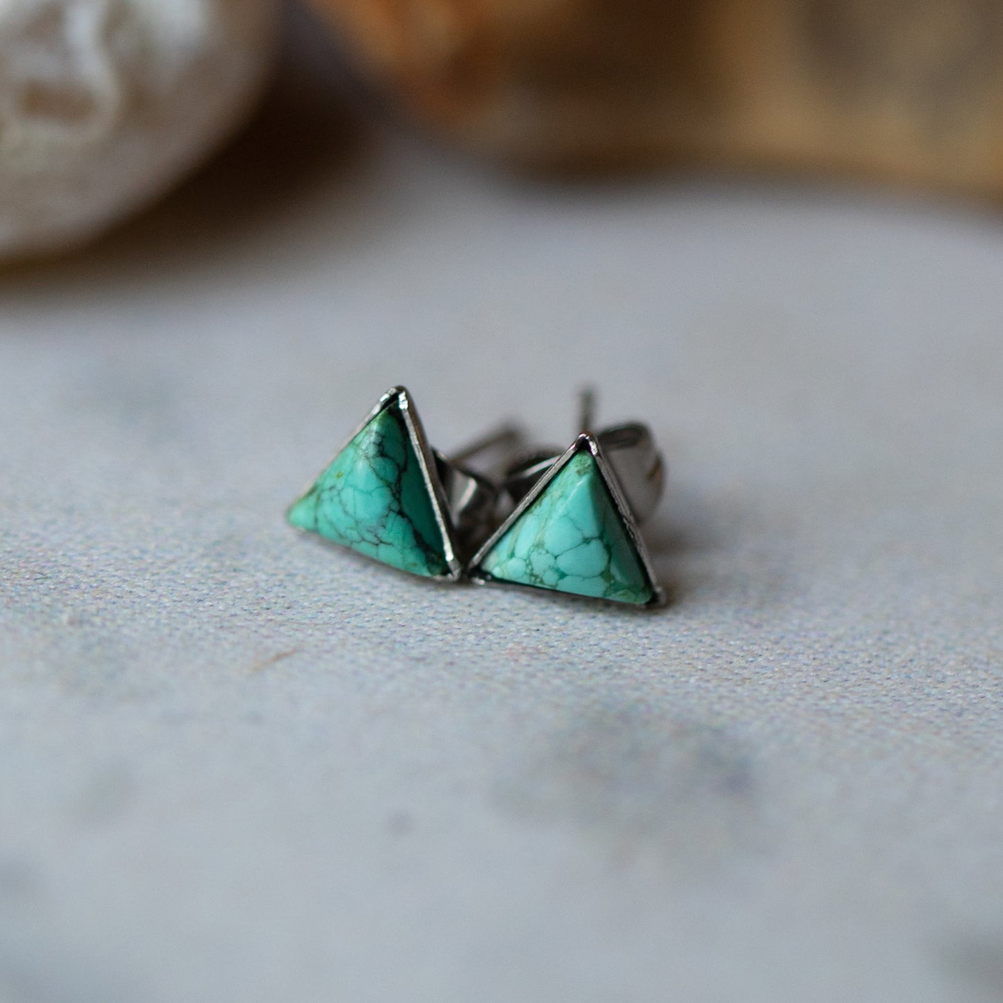 Mountains of Earth Tiny Triangle Turquoise Stud Earrings Earrings Yugen Handmade Silver  