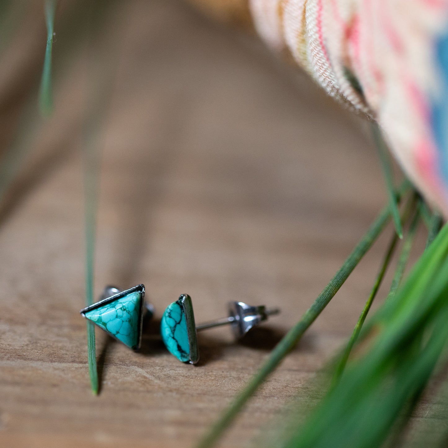 Mountains of Earth Tiny Triangle Turquoise Stud Earrings Earrings Yugen Handmade   