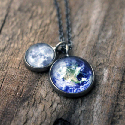 Earth and Moon Layered Space Necklace Necklace Yugen Handmade   