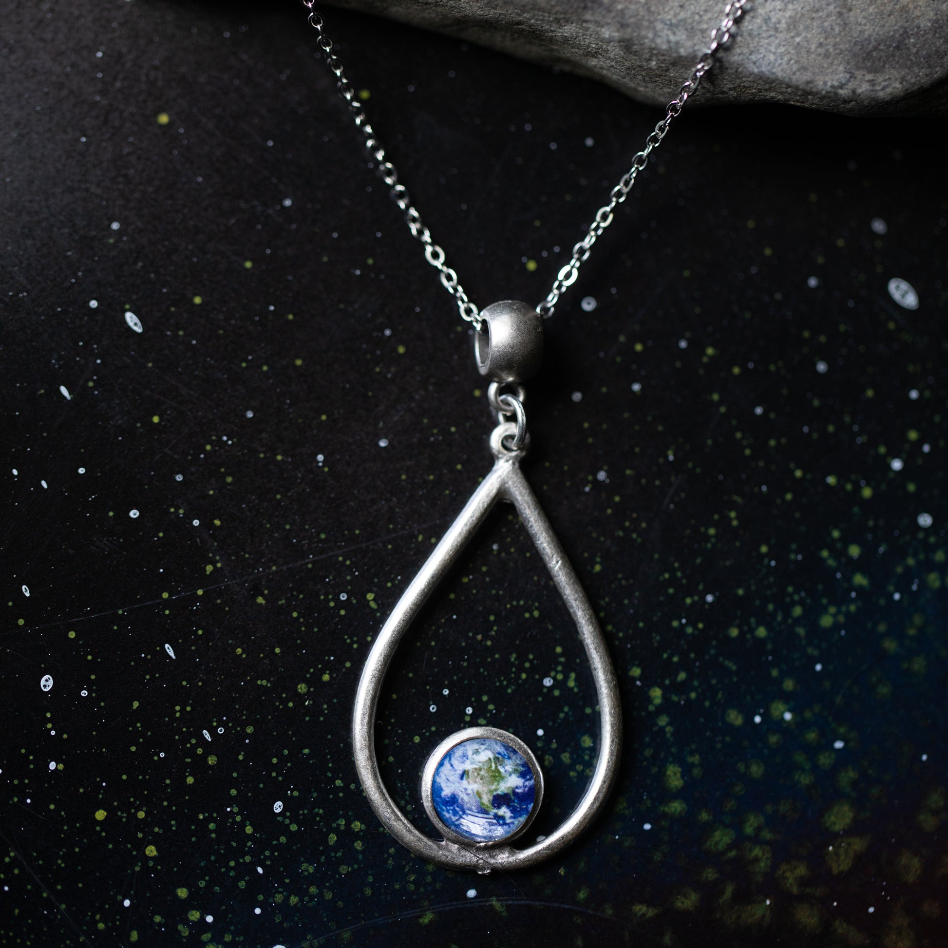 Silver Galaxy Teardrop Necklace Necklace Yugen Handmade   