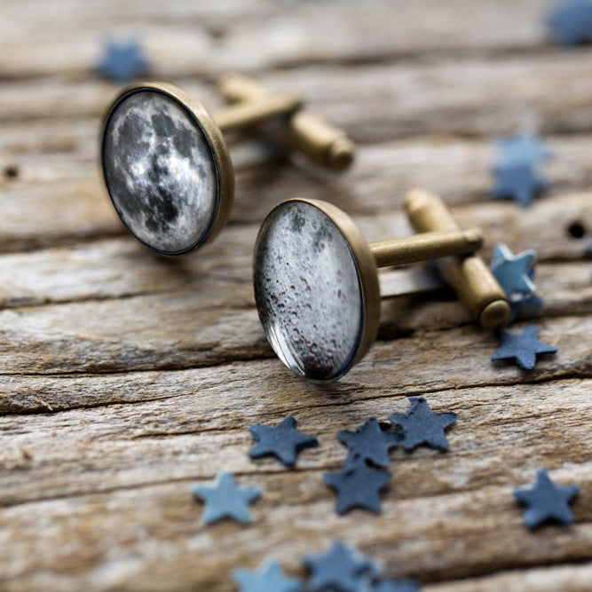 Dark Side of the Moon Cuff Links Cufflinks Yugen Handmade Antique Bronze Tone  