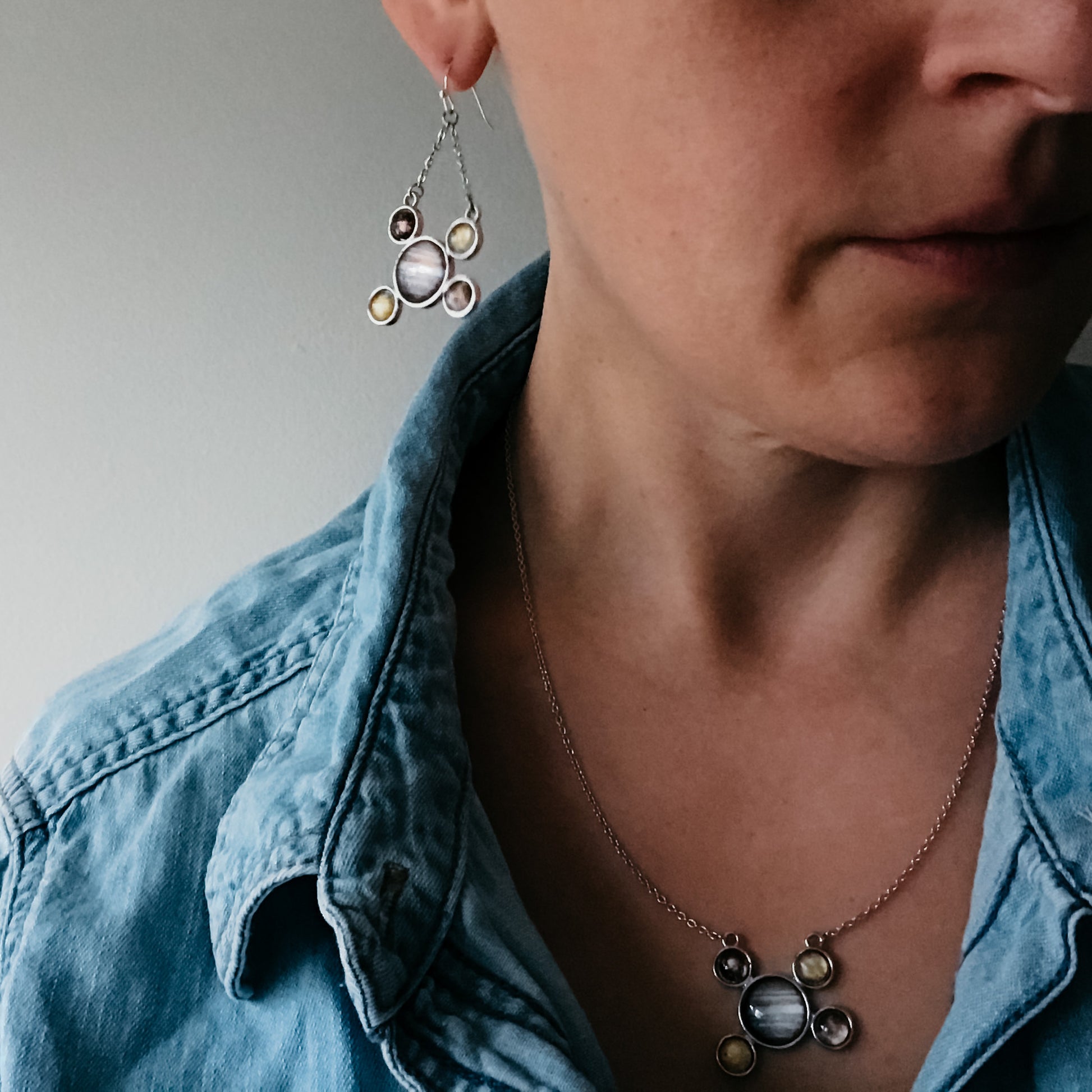 Jupiter Jewelry Gift Set - Galilean Moons Earrings and Necklace Jewelry Set Yugen Handmade   