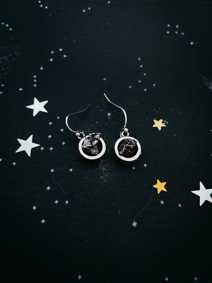 Small Round Raw Meteorite Dangle or Stud Earrings Earrings Yugen Handmade   