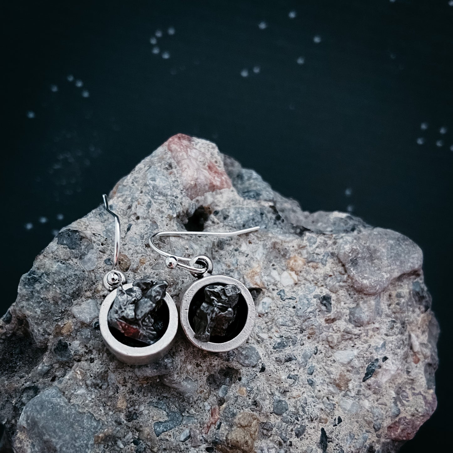 Small Round Raw Meteorite Dangle or Stud Earrings Earrings Yugen Handmade   