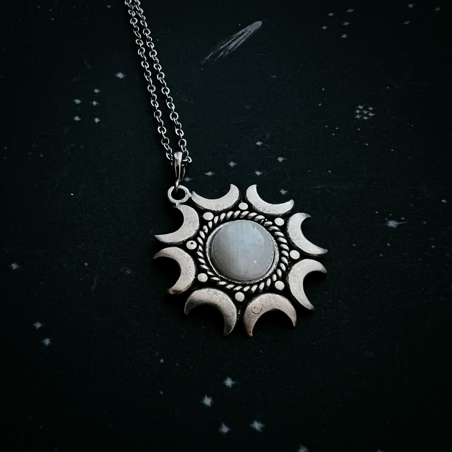 Lunar Witch Necklace - Rainbow Moonstone Pendant Necklace Yugen Handmade   