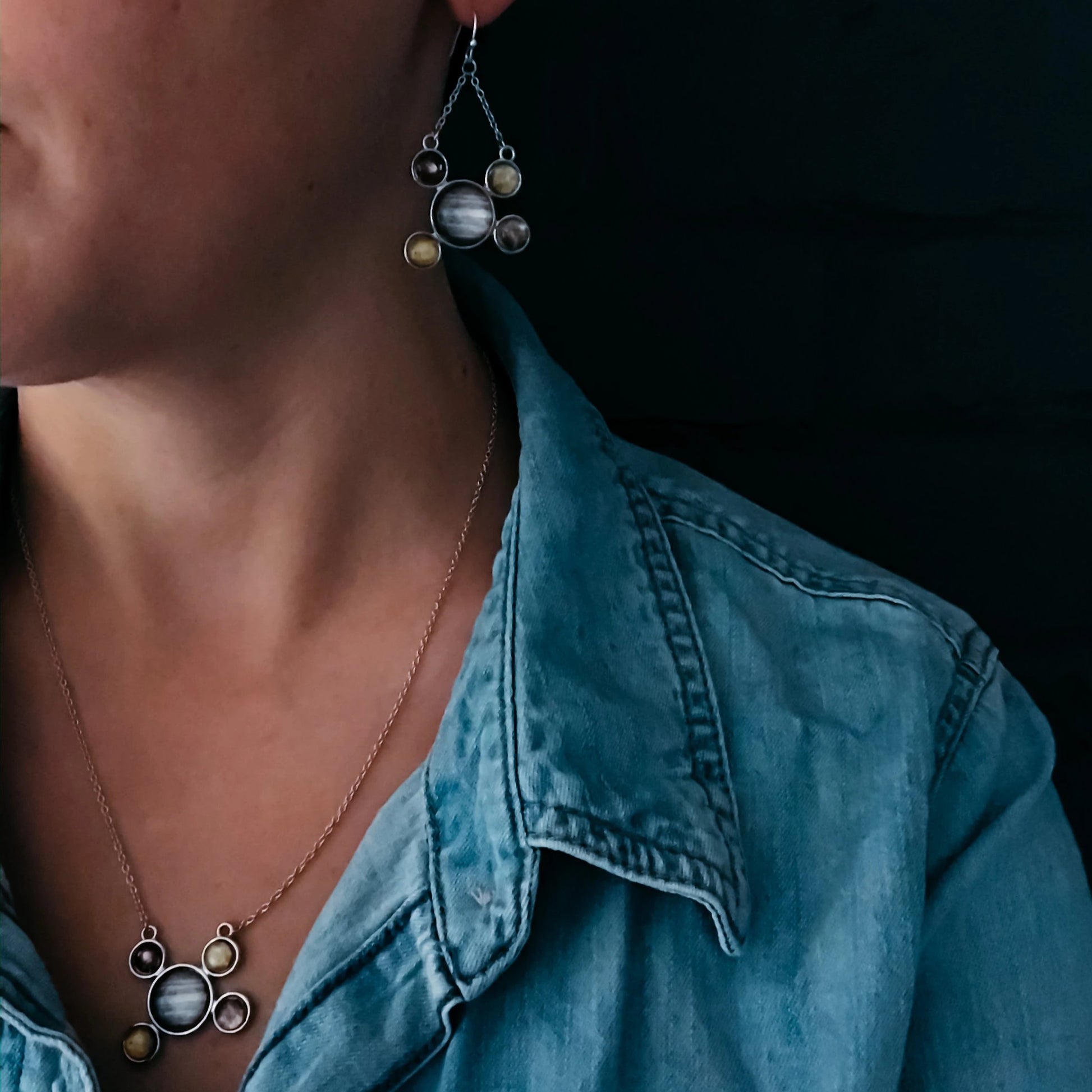Jupiter Jewelry Gift Set - Galilean Moons Earrings and Necklace Jewelry Set Yugen Handmade   