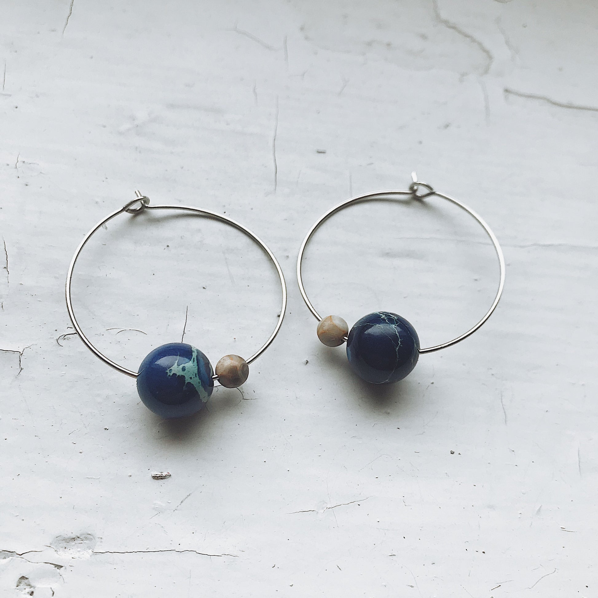 Earth and Moon Jasper Bead Hoop Earrings Earrings Yugen Handmade   