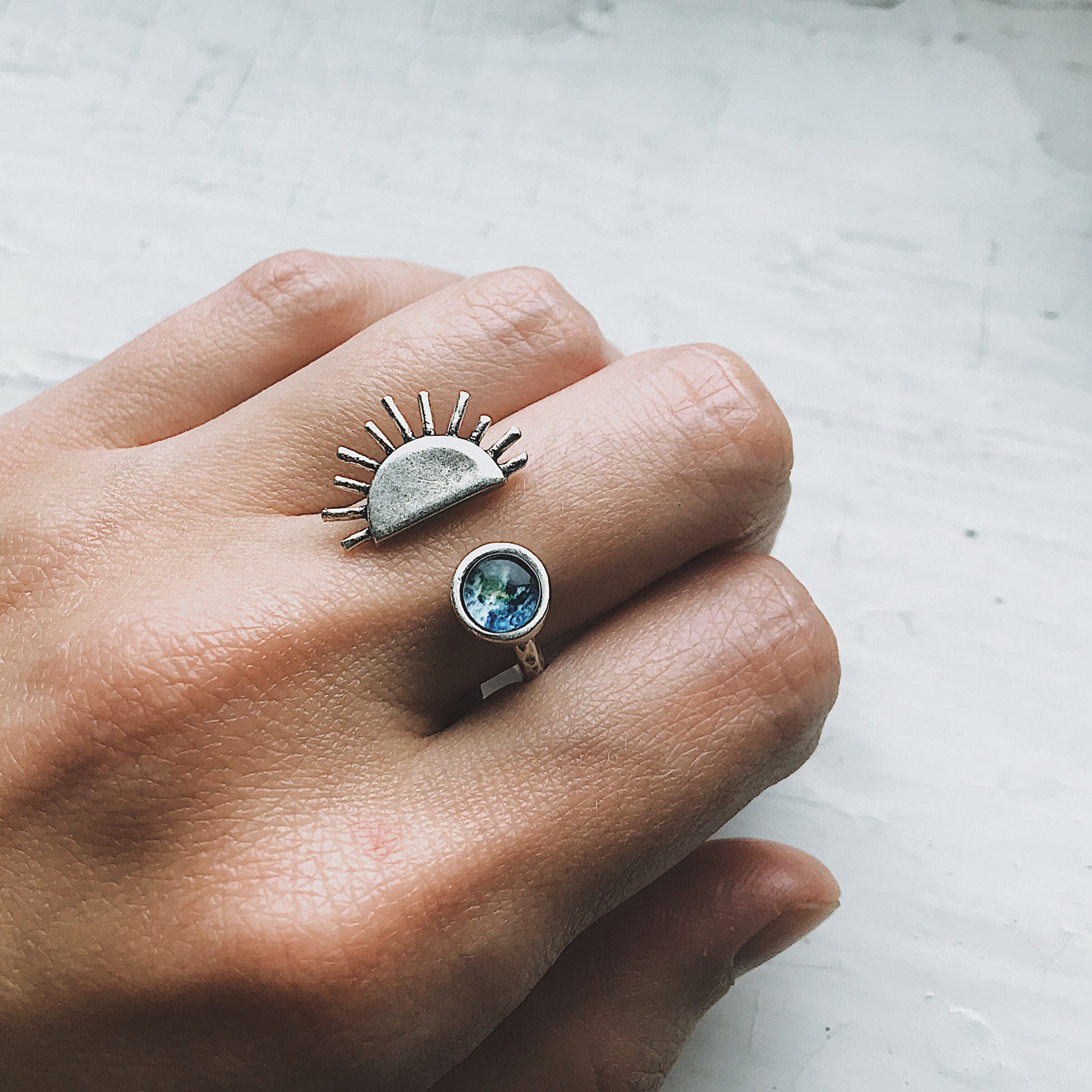 Half Moon Lapis Lazuli 925 Silver Ring Lapis Crescent Ring Moon