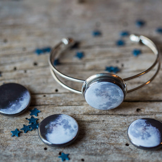 Interchangeable Moon Phase Cuff Bracelet Bracelet Yugen Handmade Silver Tone  