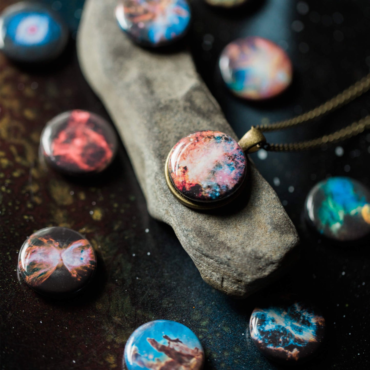 Interchangeable Nebula Necklace Necklace Yugen Handmade Antique Bronze Tone 30" 